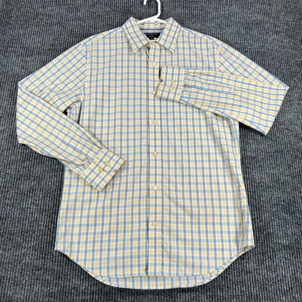 Banana Republic Shirt Mens Medium Yellow Blue Plaid‎ Button Up Tailored Fit